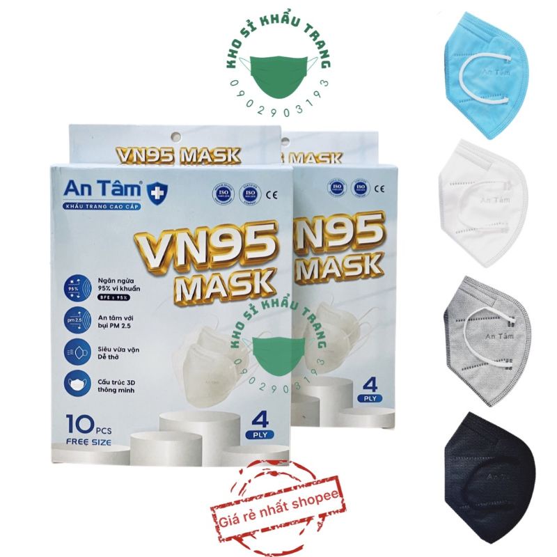 Khẩu trang N95 An Tâm 4 lớp kháng khuẩn hộp 10 cái