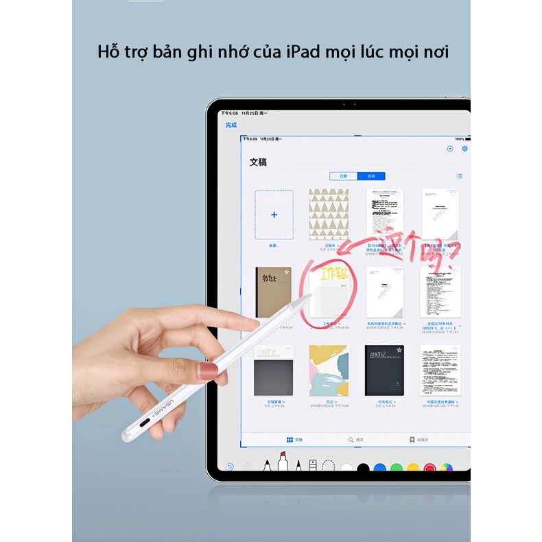 [ Tặng kèm đầu bút ] Bút cảm ứng Apple Pencil Gen 2 USAMS ZB223 - Chống chạm nhầm dành cho Ipad Pro, Ipad Air, Ipad Mini