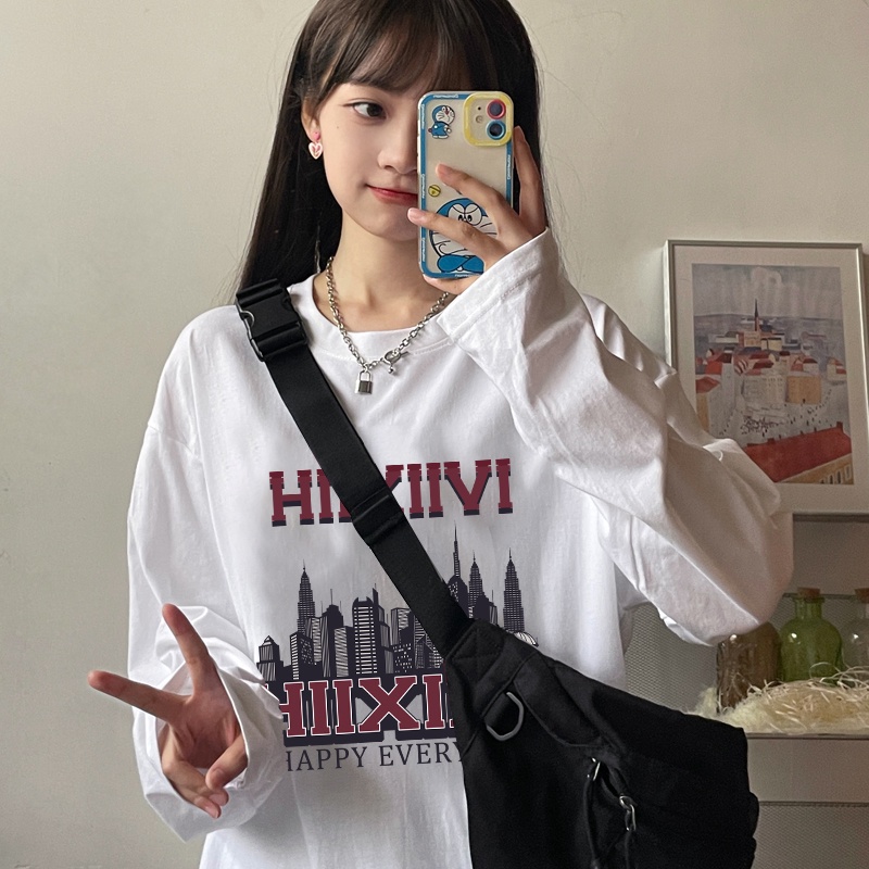 NRVP Áo Thun Nữ Dài Tay Dáng Rộng Phong Cách Hàn Quốc Mới