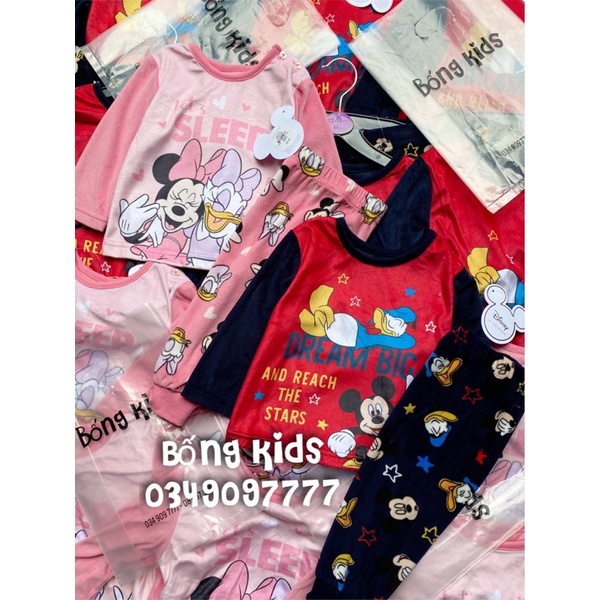 Bộ Nỉ Nhung Bé Gái Mickey Minnie Donal Hồng PR