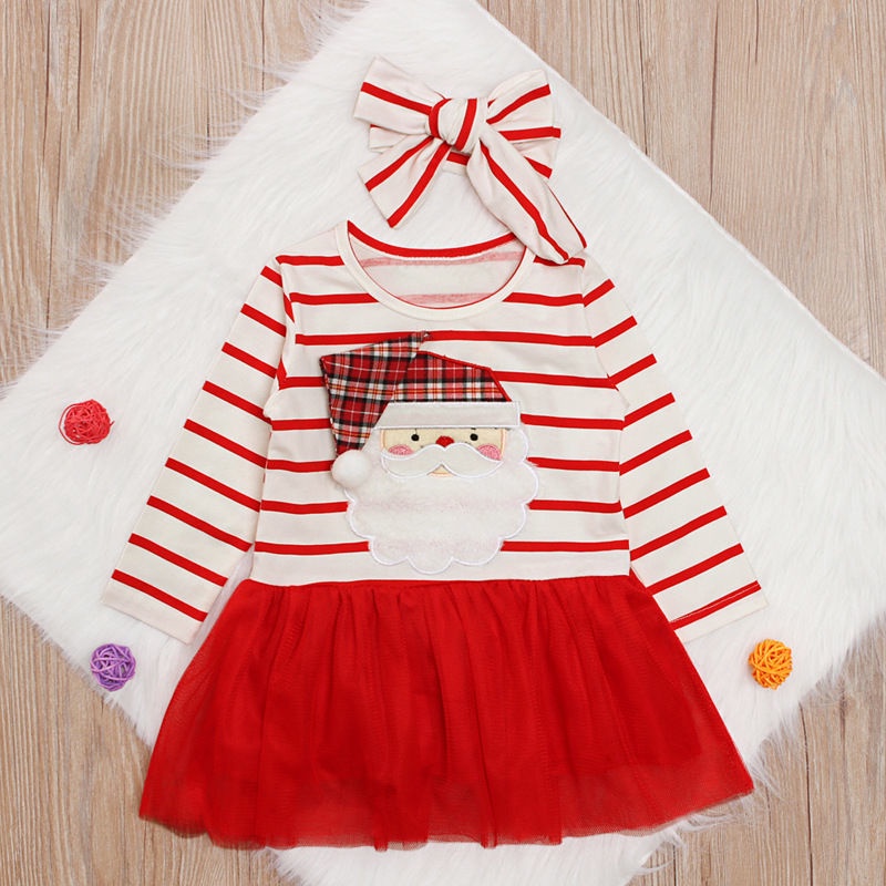 Cô gái Santa Claus Sọc Băng đô hai mảnh Bộ váy trẻ em