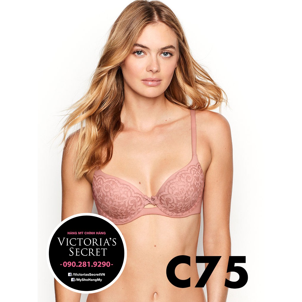 (Bill Mỹ) 34C, C75 - Áo lót hồng đất phối ren, mút mỏng (67) dòng Body by Victoria. Rose Clay - Vict