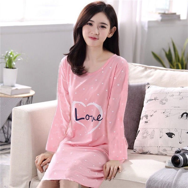 Đầm Ngủ Tay Dài Plus Size Phong Cách Hàn Quốc Ngọt Ngào Cho Nữ