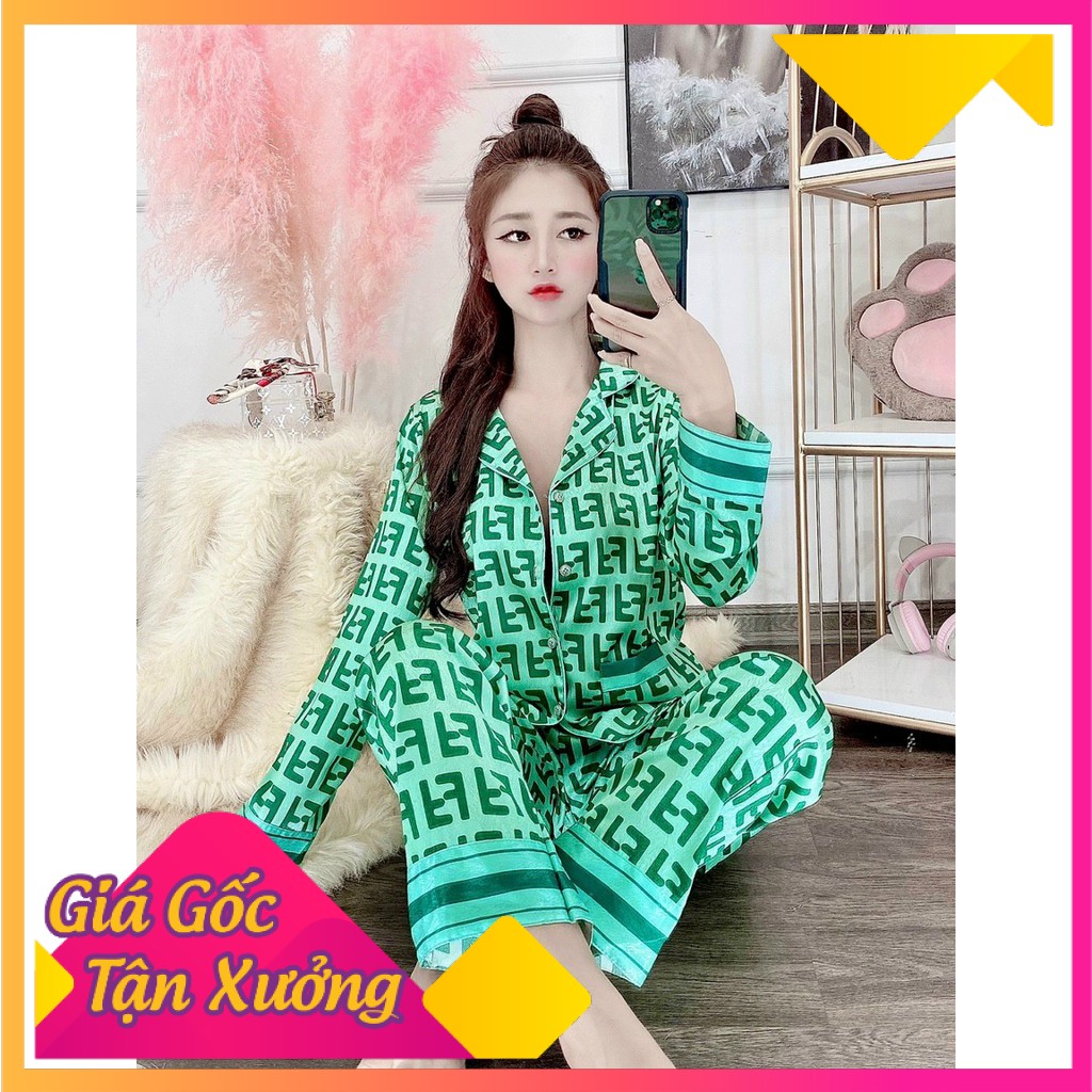 Bộ đồ ngủ mặc nhà LyLy dài tay lụa satin kiểu pijama hoạt tiết sang trọng L218 | BigBuy360 - bigbuy360.vn