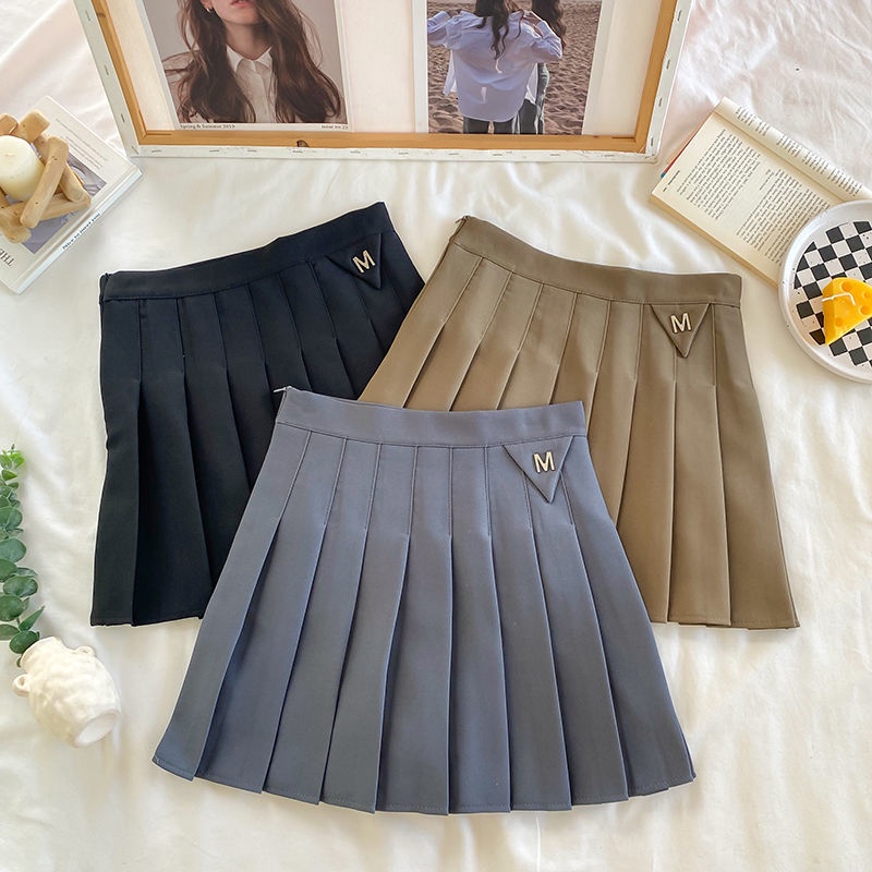 Chân Váy Chữ a Lưng Cao Xếp Ly Thời Trang Thu Đông Phong Cách Hàn Quốc