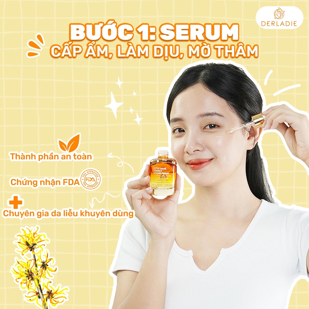 Bộ đôi Serum, Kem dưỡng Derladie Witch Hazel Perfect Vitamin ngừa mụn, giảm thâm, làm đầy sẹo rỗ