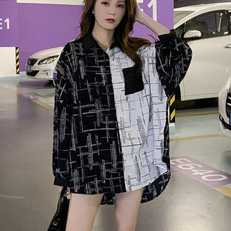 Áo sơ mi oversize màu trắng đen dễ phối đồ thời trang cho nữ phong cách Hàn Quốc