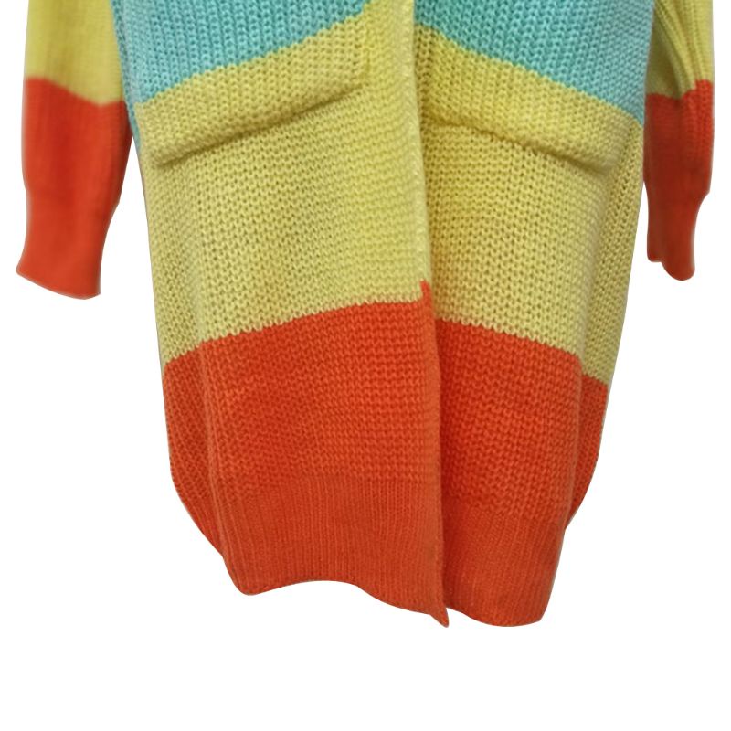 Áo Khoác Cardigan Dài Tay Phối Sọc Cầu Vồng Plus Size Thời Trang Mùa Thu Dành Cho Nữ