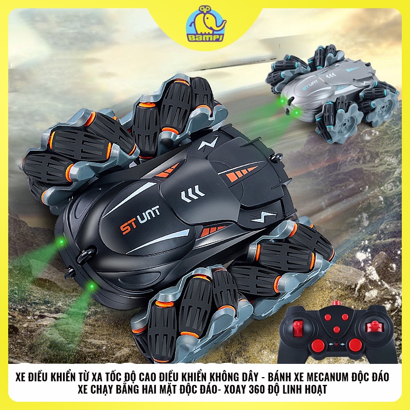 ✖ↂ○Xe Đua Ô Tô/MôTô Địa Hình Xoay 360 Độ Điều Khiển Từ Xa 4 Bánh Mecanum Cuộn ĐộcĐáo Chạy 2 Mặt ChốngNgã Đồ Chơi Cho Bé