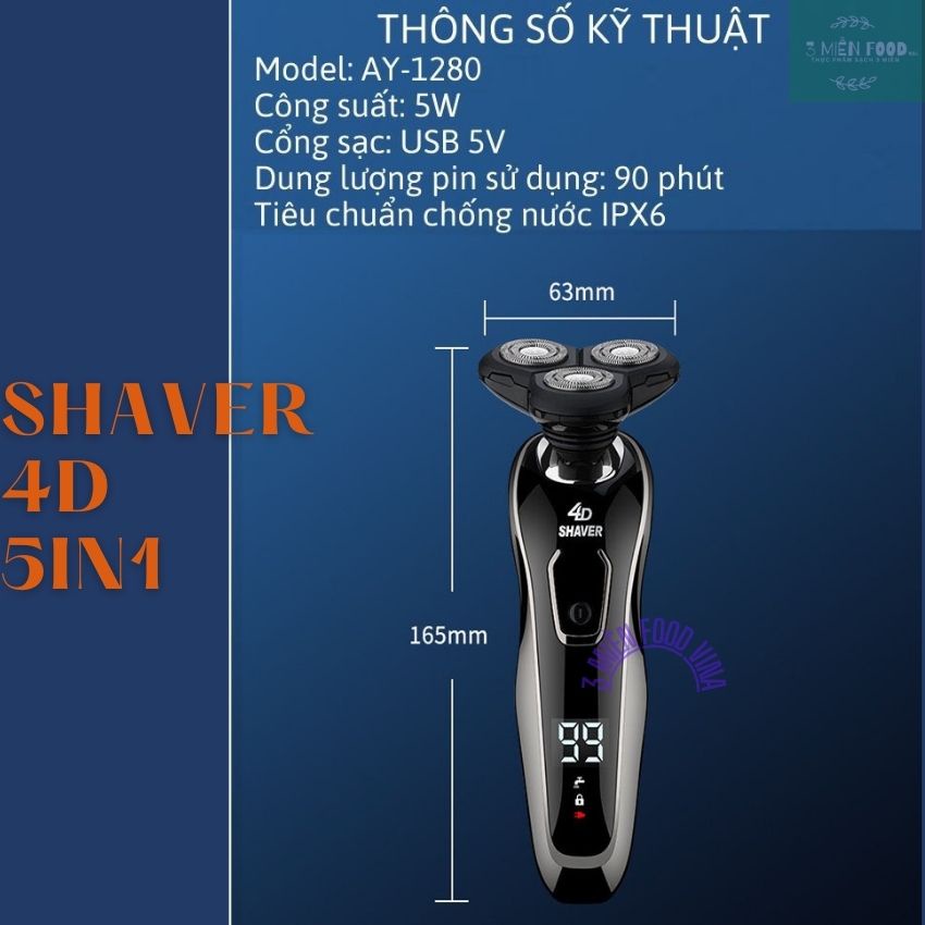 [HCM]Máy cạo râu đa năng Shaver 4D 5in1, Máy cạo râu thông minh, Pin lâu, sạc nhanh cổng USB-3 miền food vina