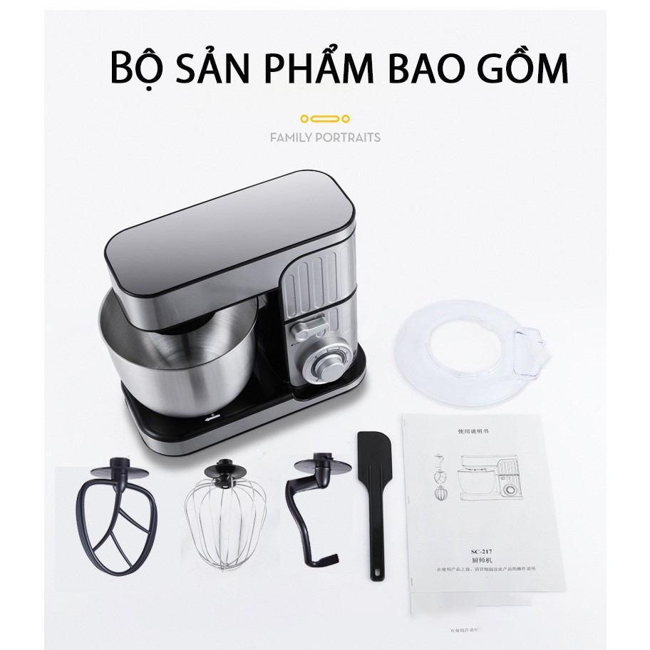 Máy đánh trứng nhào bột trộn thực phẩm làm bánh nhà bếp Shinechef 7L nhông kim loại