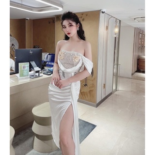 SIZE>60KG ĐẦM PHI LỤA RỚT AVI ĐÍNH KIM SA