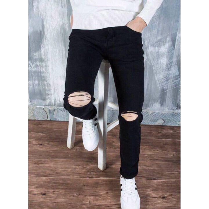 Quần Jean Nam Rách Gối dáng ôm Skinny chất liệu co dãn dày dặn dữ Form cực tốt mầu rất lì và bền | BigBuy360 - bigbuy360.vn