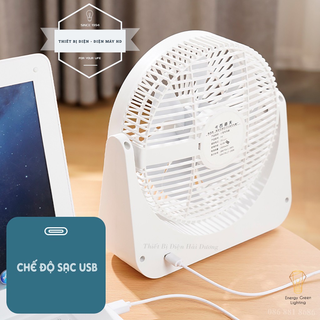 Quạt Tích Điện Để Bàn F4 - 4 Tốc Độ Gió - Pin 3600mAh Siêu Khỏe - Lật Lên Lật Xuống 90 Độ - Bảo Hành 1 Năm - Có Video