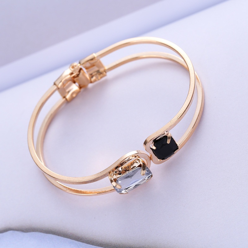 Vòng tay đính đá màu trắng đen phong cách Hàn Quốc thời trang xinh xắn