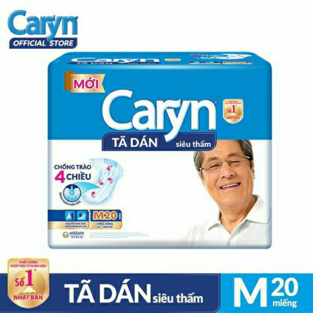 (Tặng 2m) Bỉm người già, Caryn dán M20 miếng