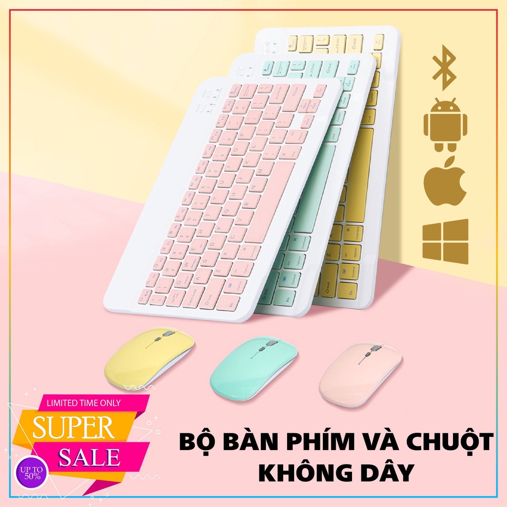 Combo bàn phím ,chuột không dây bluetooth nhiều màu sắc nhỏ gọn cho điện thoại máy tính bảng ipad laptop macbook