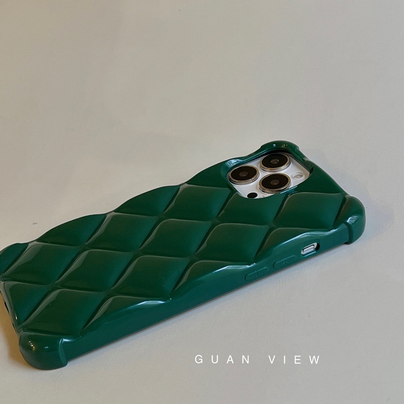Ốp điện thoại mềm phối họa tiết hình thoi màu xanh lá đậm thời trang thu đông cho iPhone 11 xsmax xr 13pro max 12