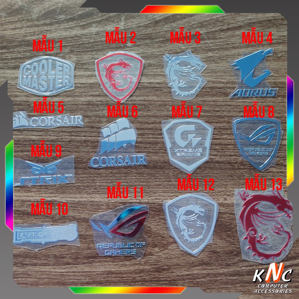 Bộ Sticker Dán Trang Trí Hình Họa Tiết Logo Gaming Chất Liệu Nhôm Phay Mỏng Có Lớp Dính
