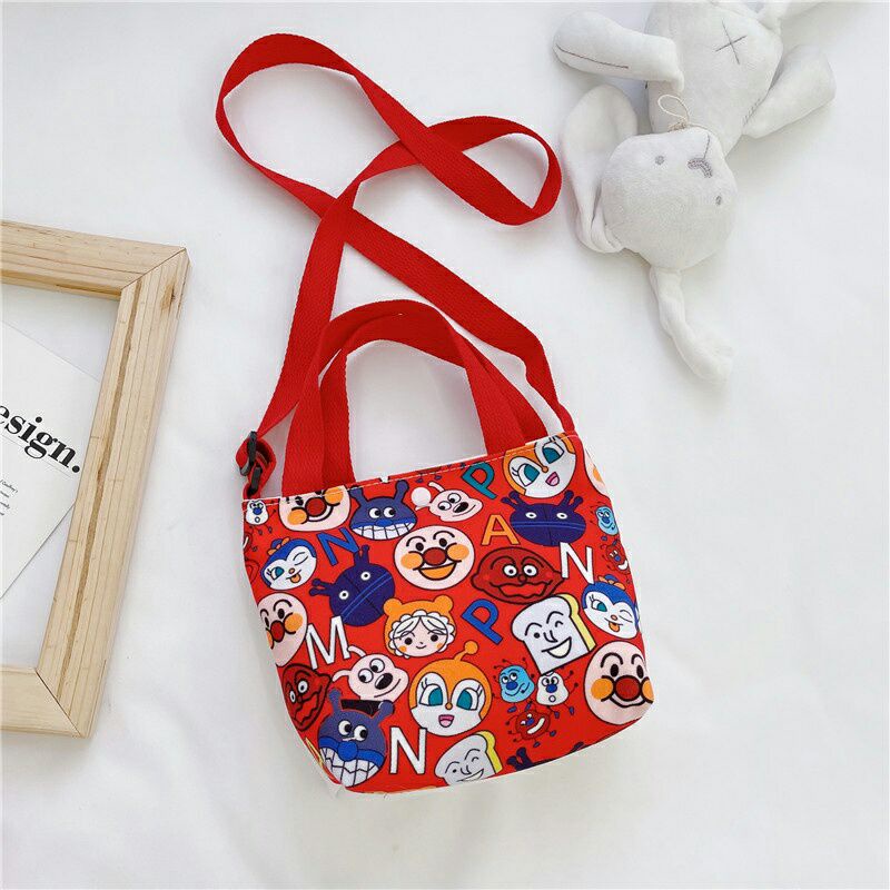 Túi đeo chéo vải canvas cho bé gái từ 3 đến 10 tuổi họa tiết hoạt hình có khuy bấm tránh thất lạc đsồ dùng cho bé