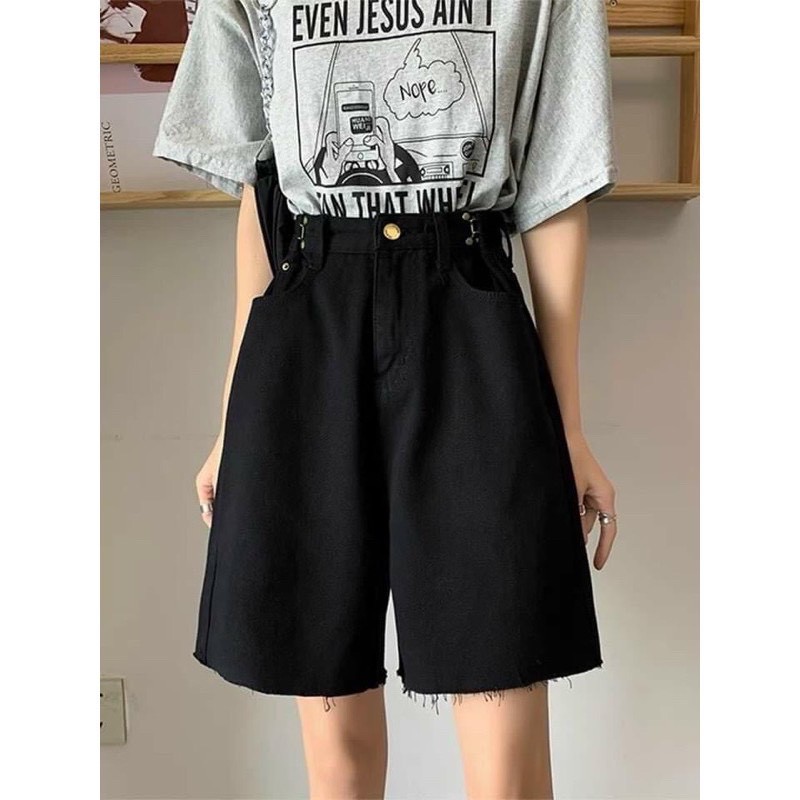 Quần short jean nữ trơn Boin Unisex 2 màu trăng/đen có khuy gài cân chỉnh eo siêu đẹp