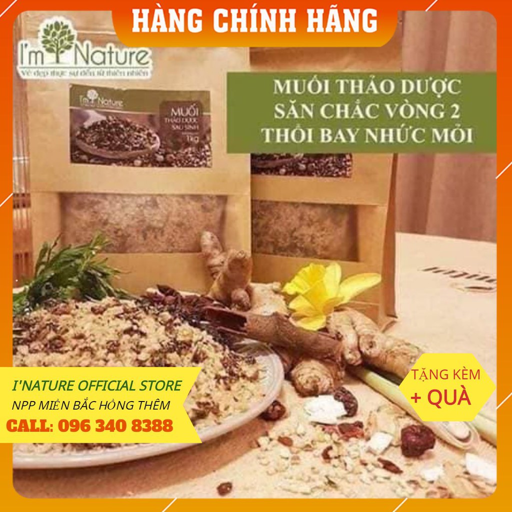 Muối Thảo Dược Giảm Mỡ Bụng Mỡ Đùi Giảm Đau Lưng Cho Mẹ Sau Sinh I'm Nature túi 1Kg + Tặng Đai Chườm Muối