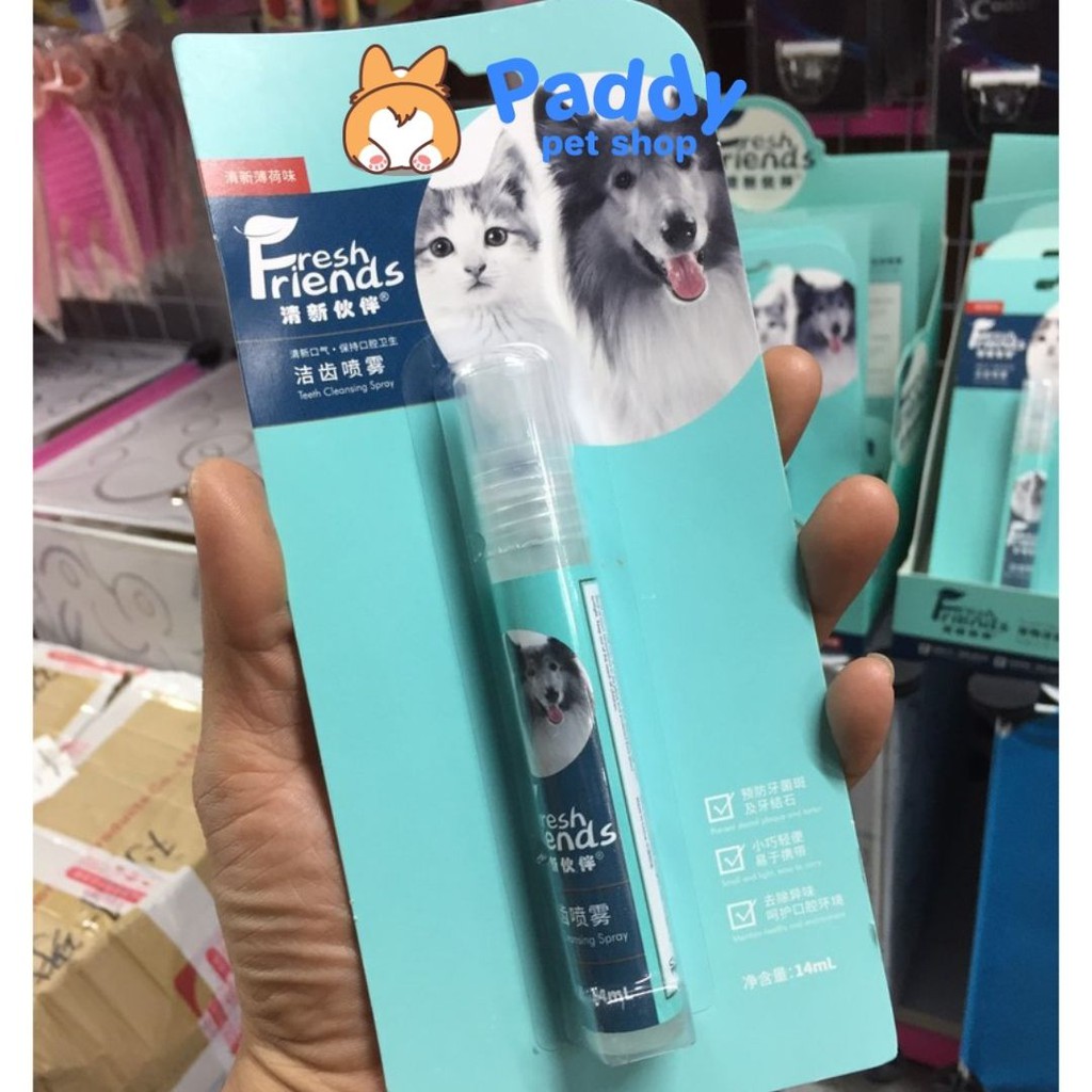 [Mã 155FMCGSALE giảm 7% - tối đa 100K đơn 500K] Xịt Thơm Miệng Chó Mèo Fresh Friends 14ml