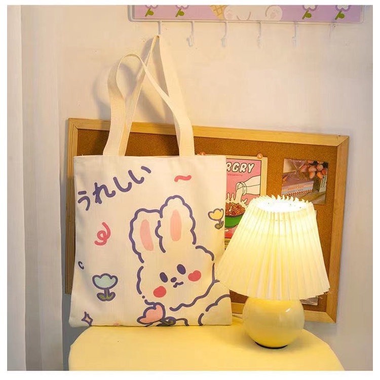 Túi vải canvas in hình hoạt hình dễ thương nhiều màu sắc