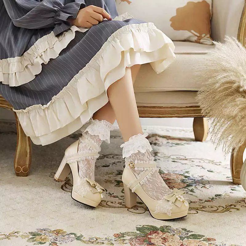 Giày Cao Gót Mũi Tròn Phong Cách Lolita Cho Nữ