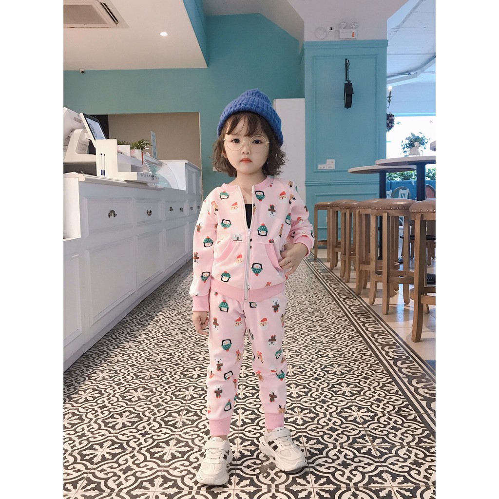 Bộ nỉ bông khóa kéo ấm áp, mềm mại cho bé trau, bé gái - BNBK