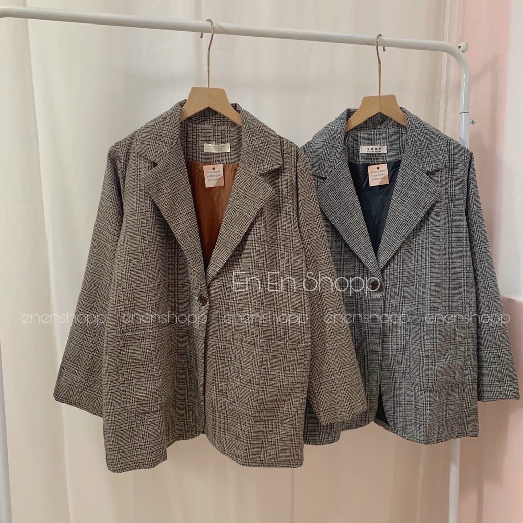 Áo blazer nữ 2 lớp phong cách Hàn Quốc, Áo vest kẻ nữ blazer khoác ngoài đẹp kaca
