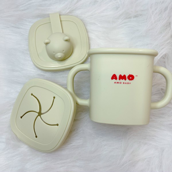 Cốc Tập Uống Nước Silicone AMO Baby 588 Có Kèm Nắp Cao Cấp Cho Bé