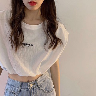 Mùa hè phiên bản Hàn Quốc của chiếc áo thun tay ngắn eo ngắn rộng rãi eo lưng cao lộ rốn mặc quần áo học sinh
