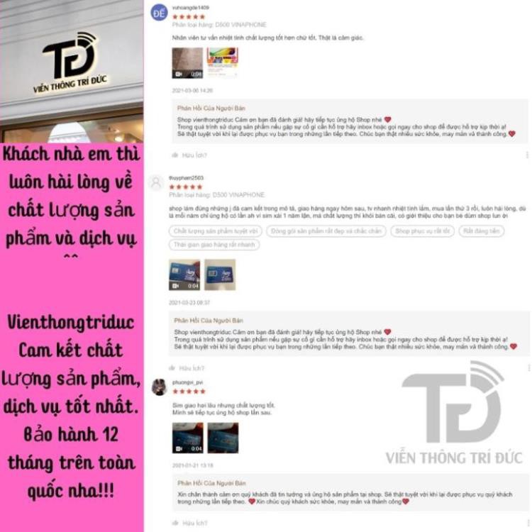 Sim 4G Viettel / Vinaphone D500 Trọn Gói 1 Năm 60Gb  Data Không Giới Hạn -Sim vào mạng 1 năm không nạp tiền