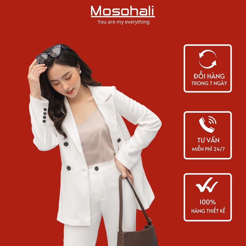 Set Vest nữ trắng Mosohali dáng suông set blazer nữ thời trang công sở thiết kế mosohali