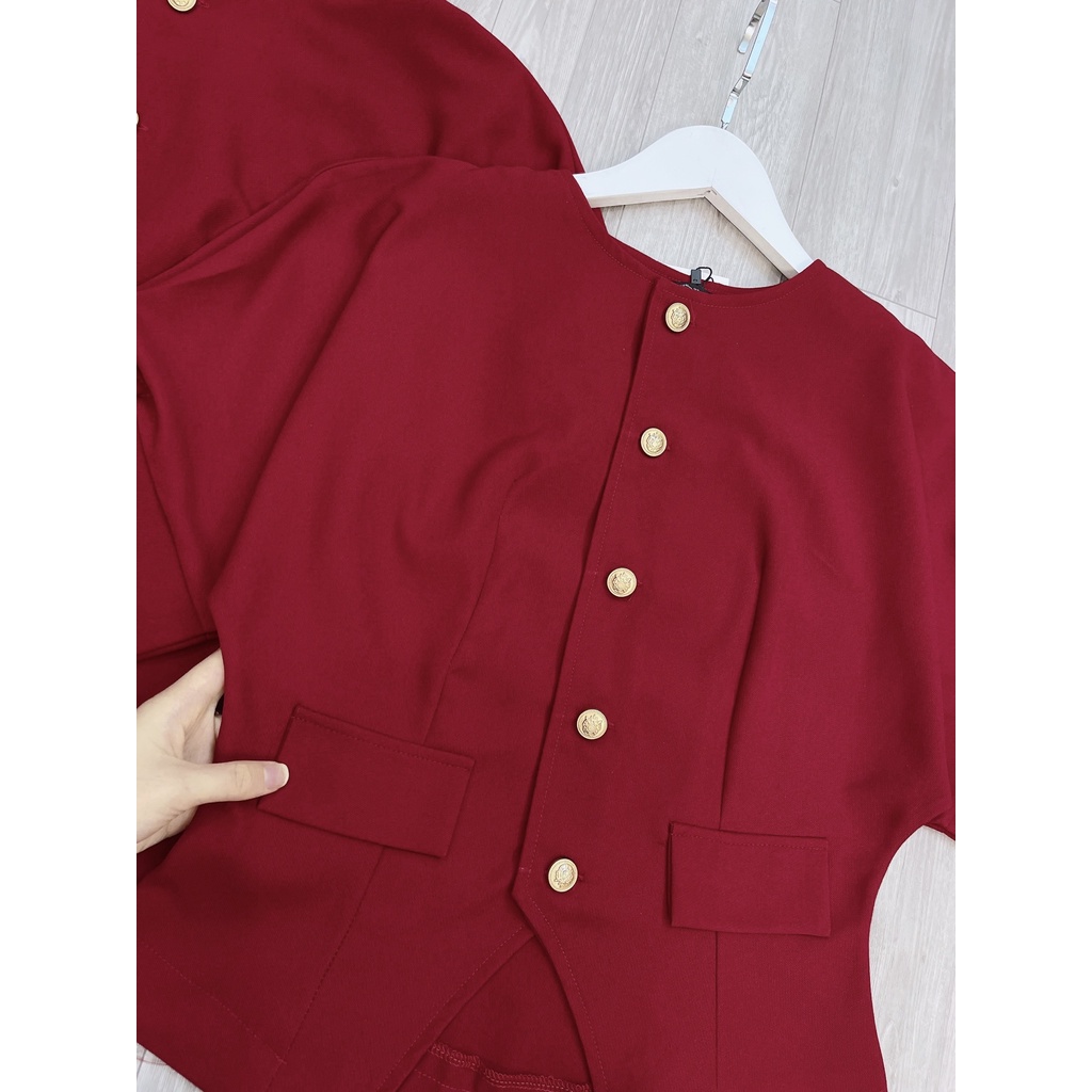 [Mã FAMARAL1 giảm 10K đơn 50K] ÁO ĐỎ CHÉO VẠT CÚC ĐỒNG TAY DƠI