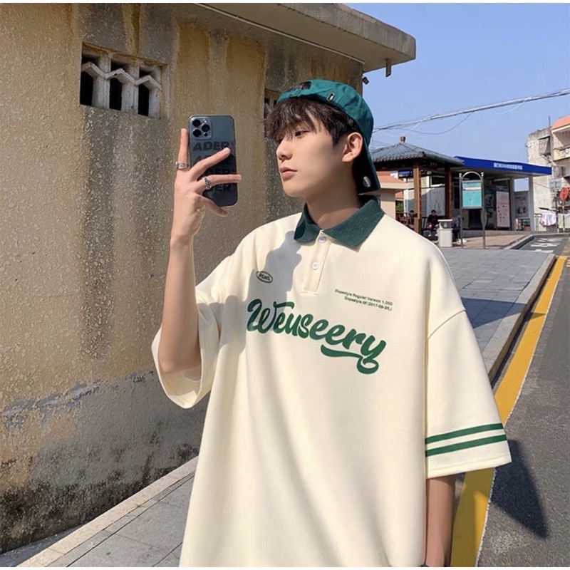 Áo Polo Form rộng Unisex in chữ WEUSEERY, Áo thun có cổ  Polo xu hướng 2022