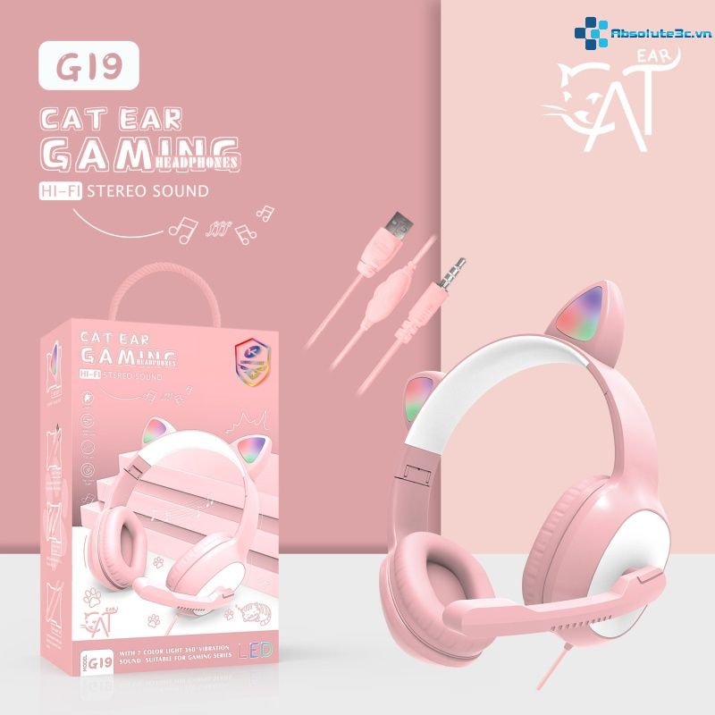 Tai nghe chơi game G19 có mic hình tai mèo dễ thương 3C-vn