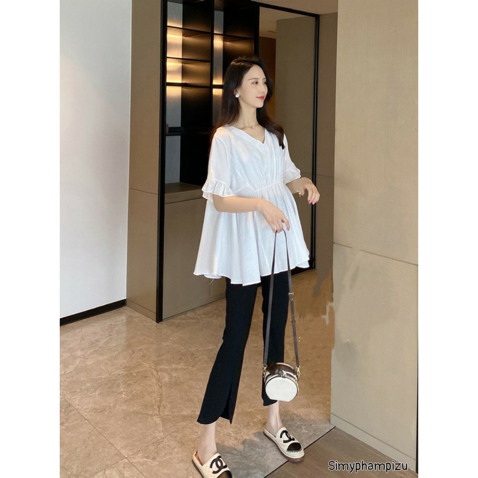 Quần bầu công sở ống loe xẻ gấu chất UMI co dãn thoải mái mặc đi làm đi chơi cực xinh QB5566