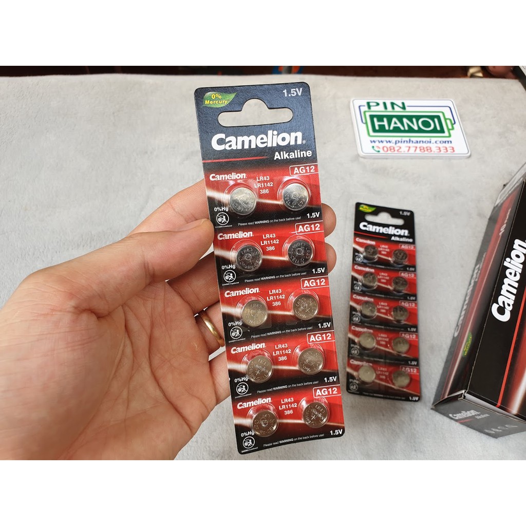 Vỉ 10 pin cúc áo Camelion Alkaline AG12 1.5V LR43 LR1142 386