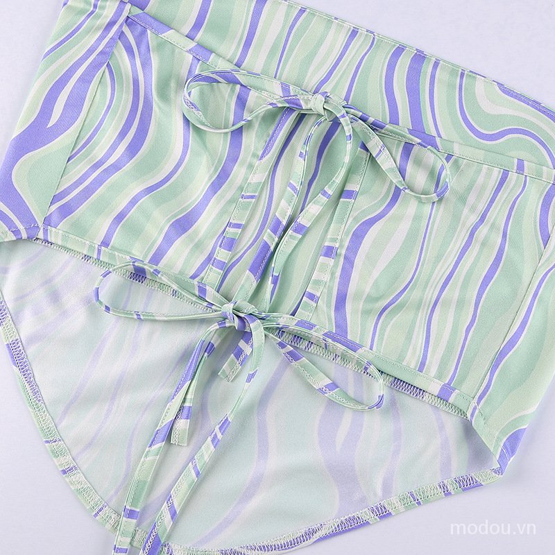 Áo không tay họa tiết sọc thiết kế kiểu cột dây thời trang