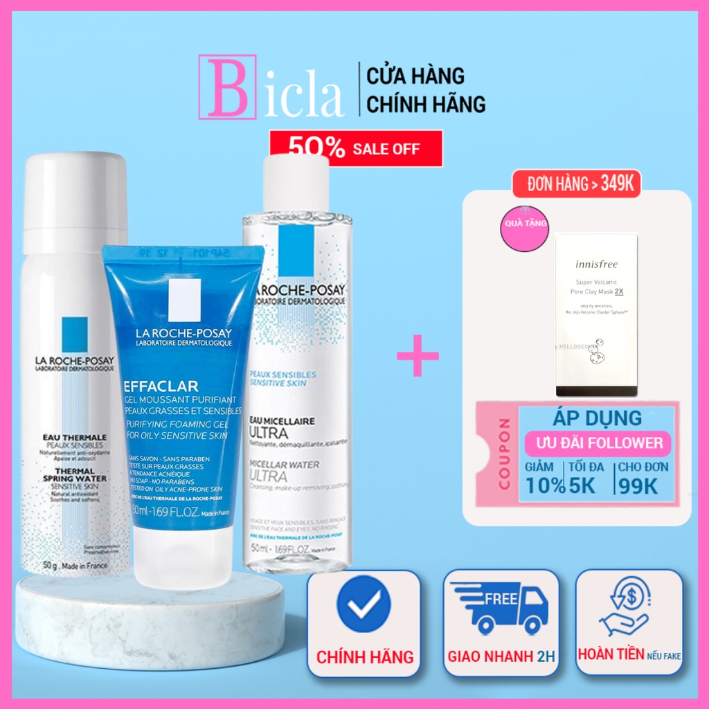 Combo Sữa rửa mặt, Tẩy trang , Xịt khoáng La roche posay size 50ml