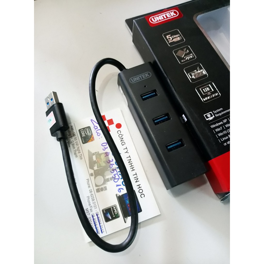 HUB USB 3.0 4 Port Unitek Y-3089 - Đèn Led báo - Cáp dài 25Cm