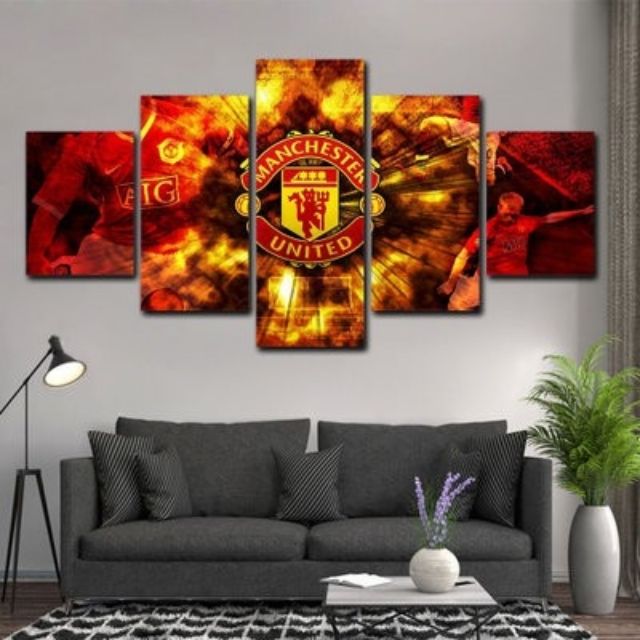 Tranh treo tường phòng khách cao cấp Câu Lạc Bộ bóng đá MU - Tranh bóng đá CLB Manchester United 5 miếng