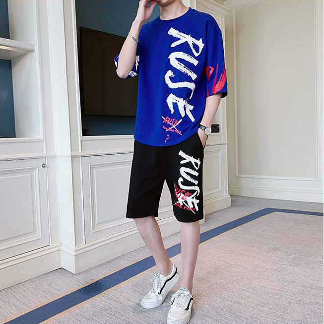 Bộ quần áo cộc tay unisex nam nữ màu xanh nước biển - BD19 | BigBuy360 - bigbuy360.vn