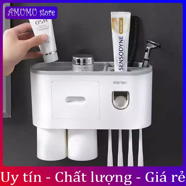 [Hàng cao cấp]KỆ ĐỂ ĐỒ-NHẢ KEM ĐÁNH RĂNG KÈM  2 CỐC, 3 CỐC, 4 CỐC LỰC HÚT NAM CHÂM NHẢ KEM TỰ ĐỘNG BẢO HÀNH 1 ĐỔI 1