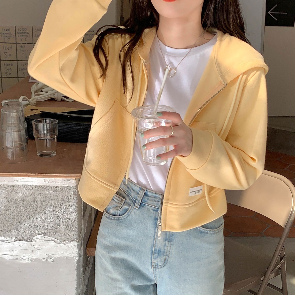 Áo hoodie dáng ngắn vải mỏng phong cách Hàn Quốc cá tính cho nữ | BigBuy360 - bigbuy360.vn