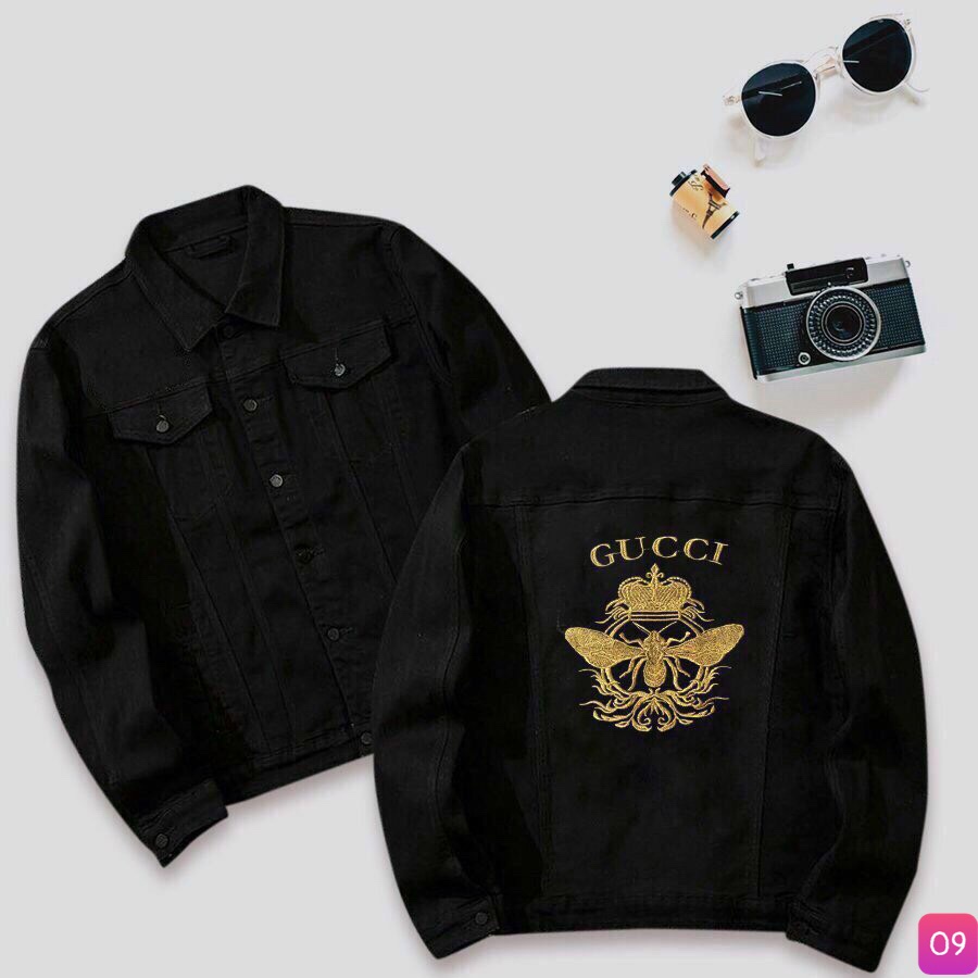 Áo Khoác Jean Cao Cấp Rin Chất Bò Màu Đen Xám Thêu Hình Họa Tiết M130