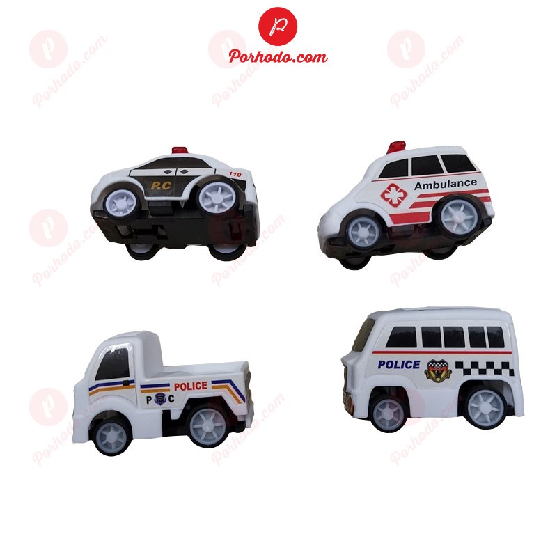 Bộ ô tô đồ chơi set 4 xe cảnh sát màu trắng cho bé nhựa ABS an toàn KB216108, Xe ô tô mini đồ chơi