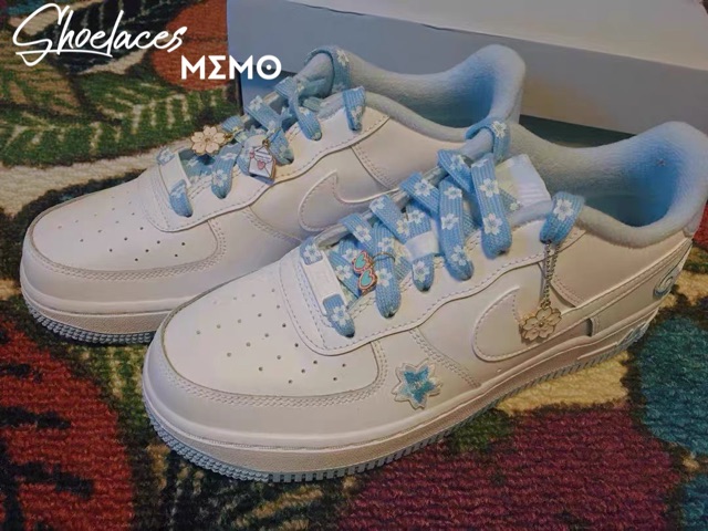 Combo Dây Giày Custom Nike AF1 AJ1Sakura Xanh Pastel-Hoa Anh Đào Mùa Xuân 2022